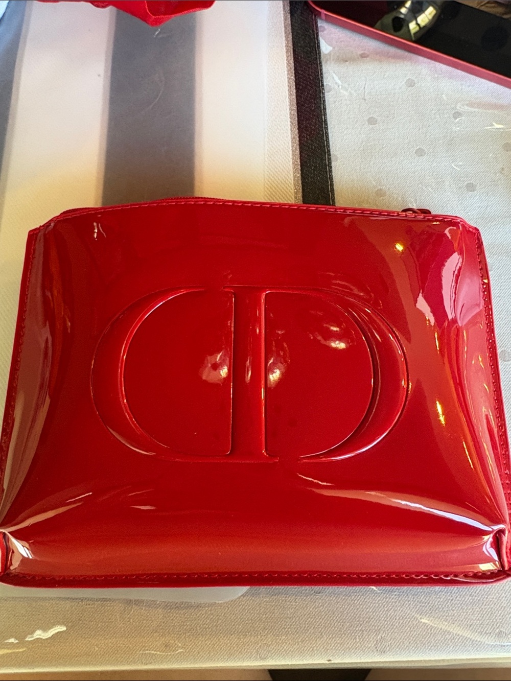 Dior Red Patent Embossed CD Cosmetic Pouch